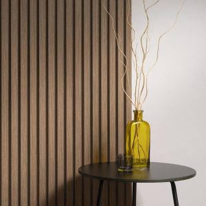 Akustische Wandpaneele – Walnuss – 3-seitig – Olivbrauner Filz – 240 x 60 cm