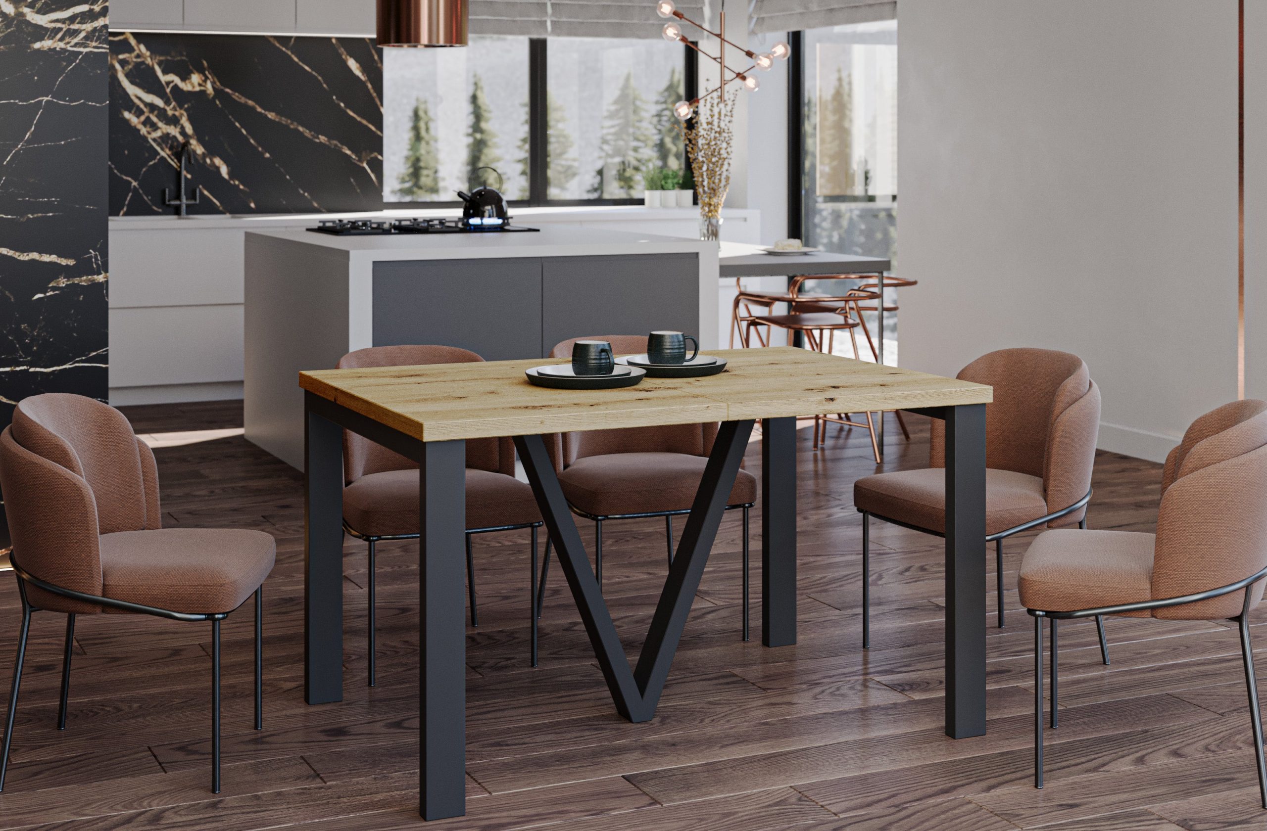 Ausziehbarer Esstisch "Titan" 130-405cm (Eiche Artisan) – Bild 2